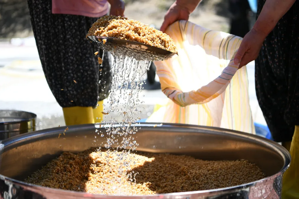 Buğdaylar kaynıyor, kışlık bulgur yapılıyor