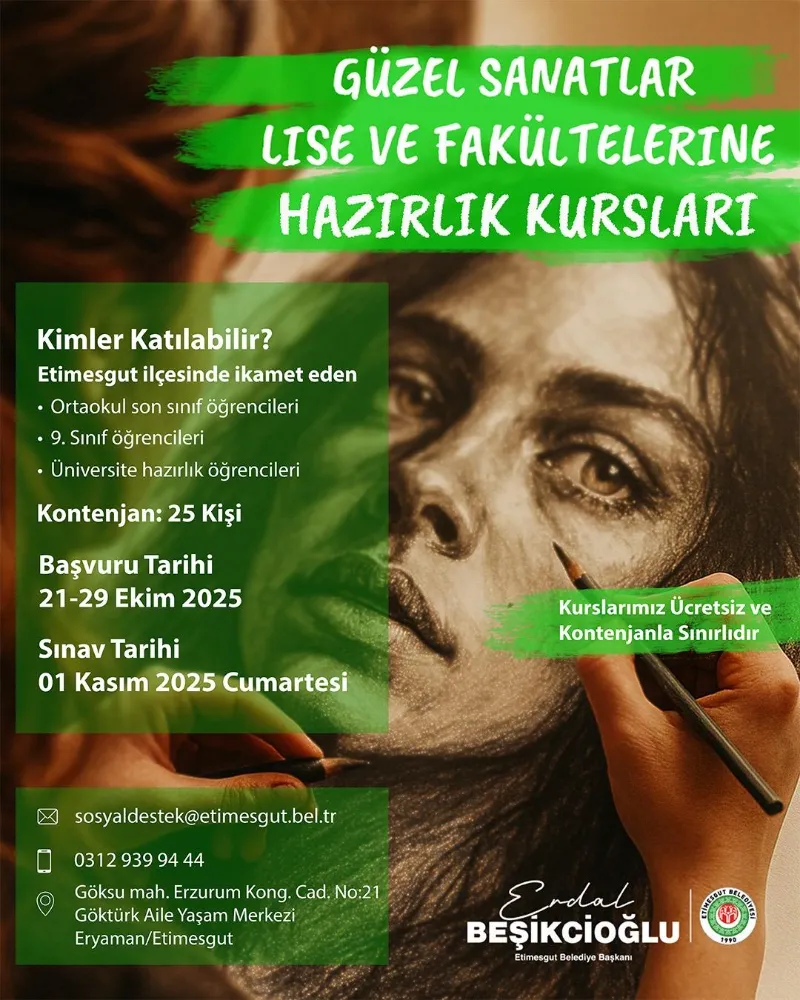 ETİMESGUT BELEDİYESİ’NDE GÜZEL SANATLAR LİSE VE FAKÜLTELERİNE HAZIRLIK KURSU BAŞLIYOR!