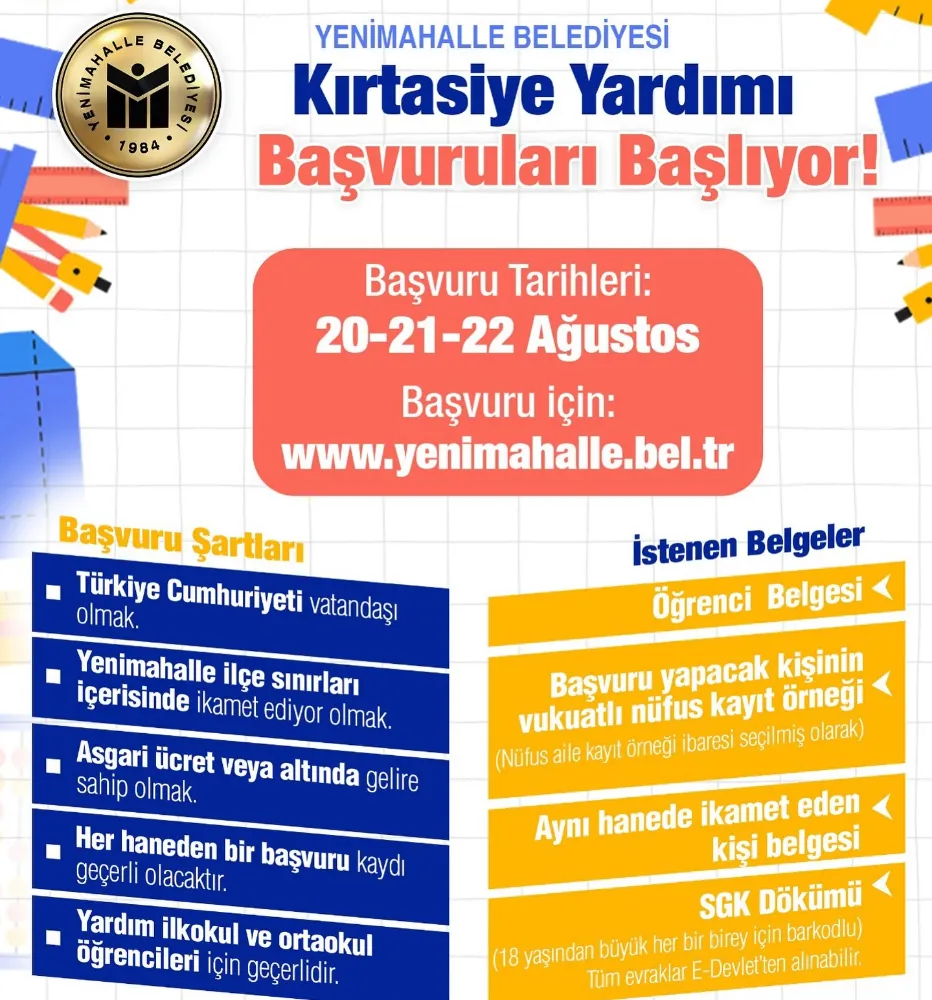 Yenimahalle’de öğrencilere kırtasiye desteği başlıyor